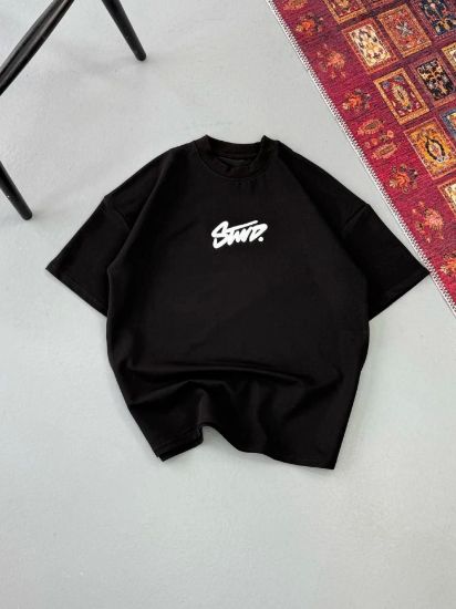 Erkek Baskılı Oversize T-shirt - Siyah resmi